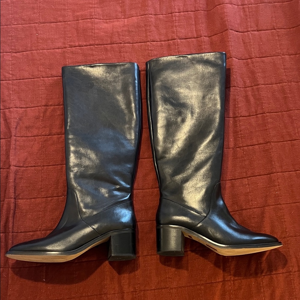 Lavorazione Artigiana Women's Black Leather Mid-Heel Knee Boots Like New